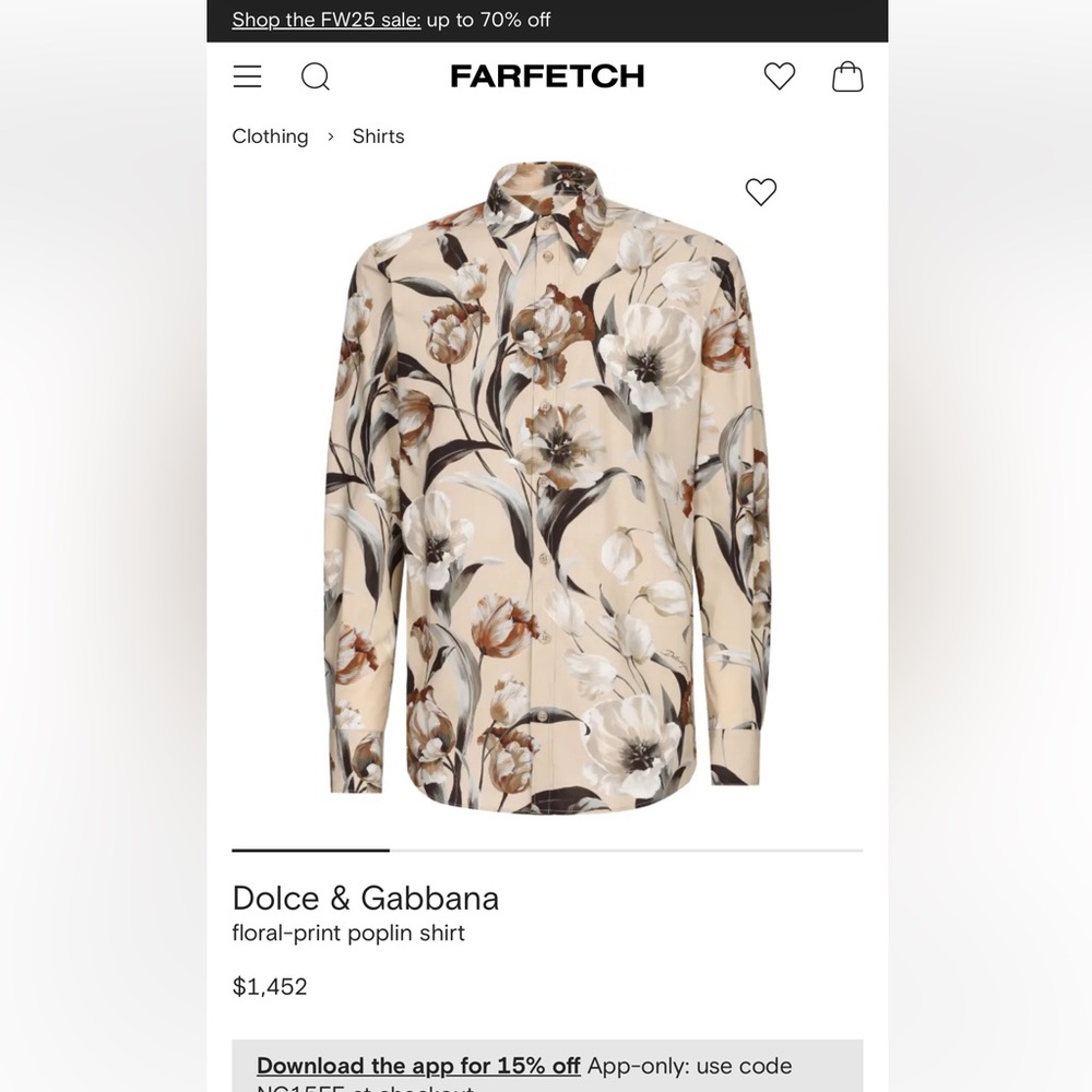 Dolce & Gabbana mens floral print poplin shirt